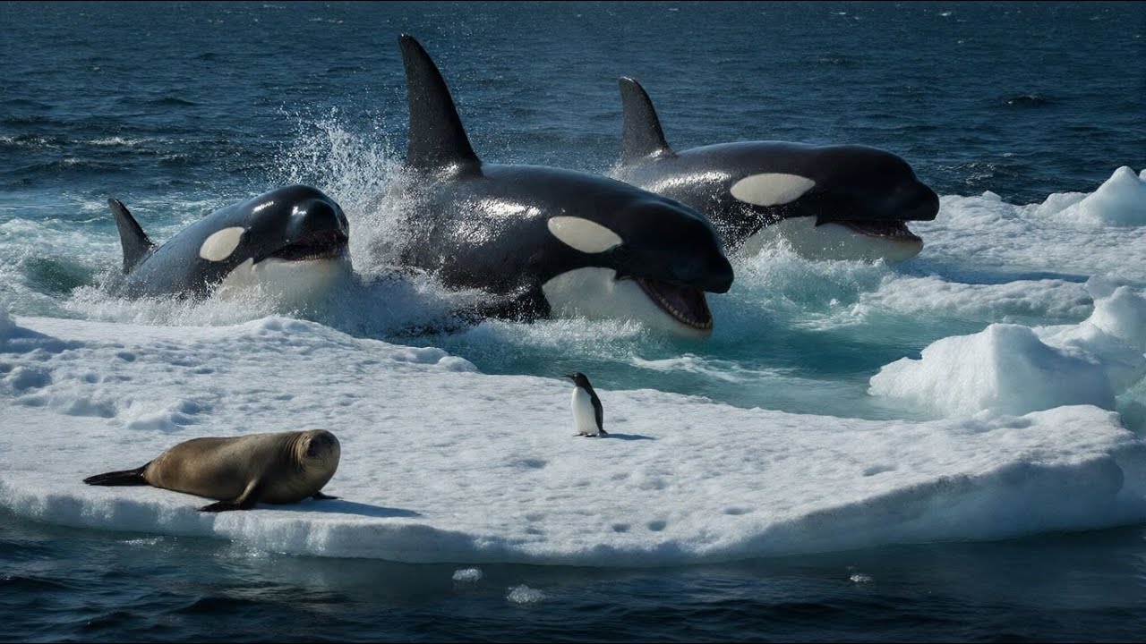 Orcas Break the Ice to Rescue a Penguin Surrounded by Seals