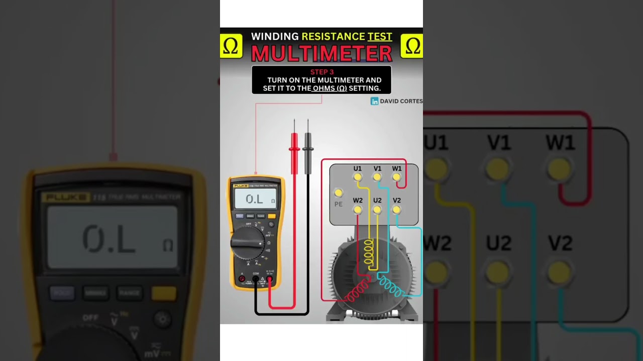 test de r&eacute;sistance d'enroulement d'un moteur triphas&eacute; 3~