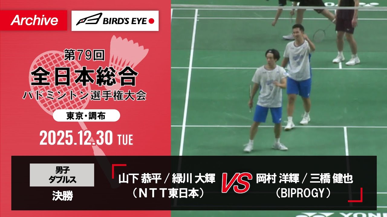 【第79回全日本総合】男子複 決勝｜山下恭平 / 緑川大輝（ＮＴＴ東日本）vs 岡村洋輝 / 三橋健也（BIPROGY）
