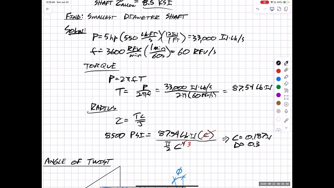 Power and Angle of Twist
