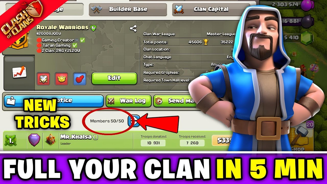 How to Fill Your Clan Fast in COC 😍50/50 | Secret Tips 🤫 to Build Successful Clan in Clash of clans