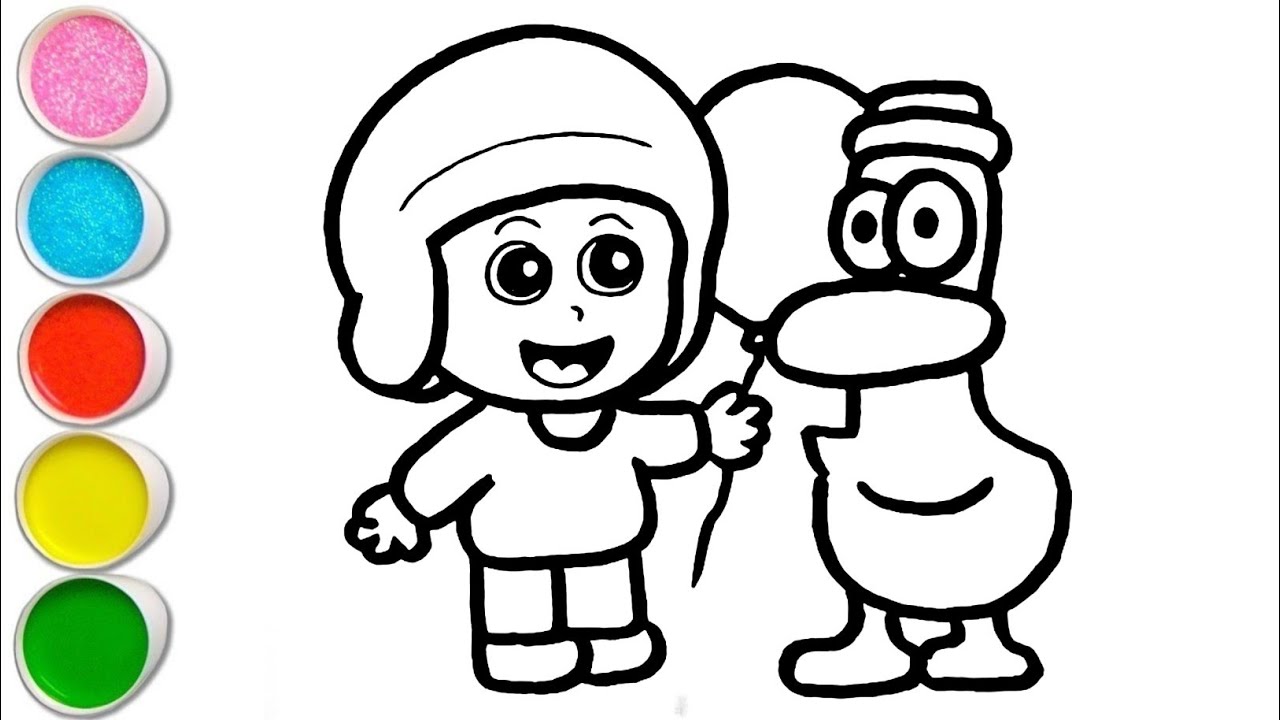 Cute Pocoyo with Balloon and Pato Drawing, Painting and Coloring For Kids and Toddlers_ Kids Art 