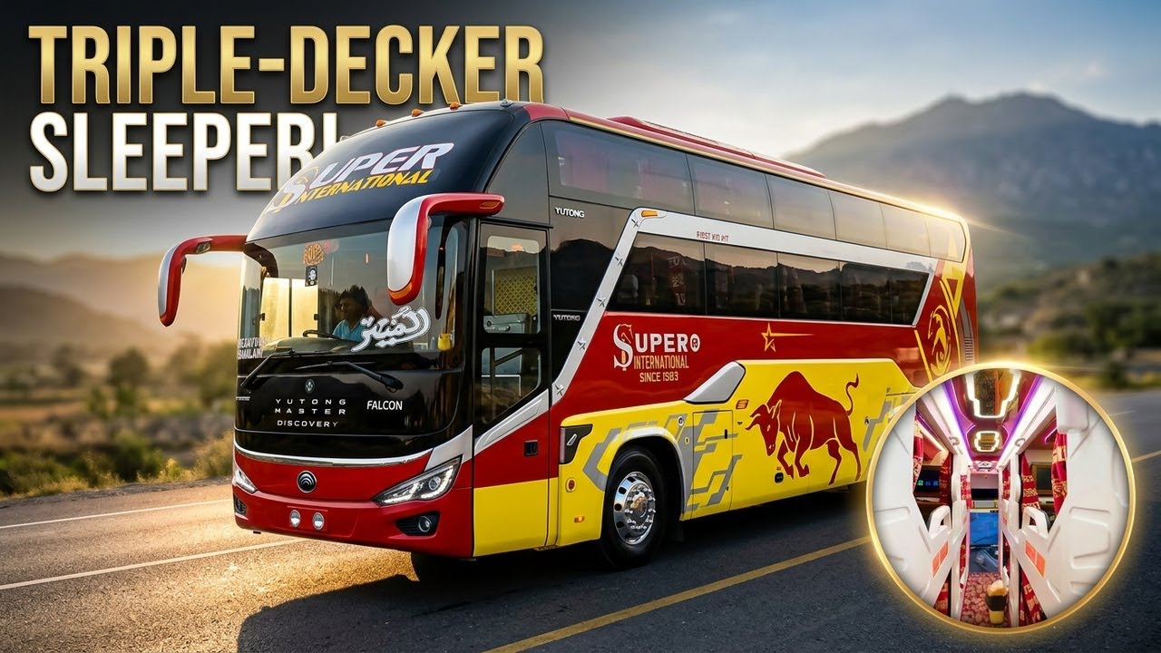 Pakistani Triple Decker Bus | Al Munir Super International Limousine Pluss Sleeper Bus en Pakistán