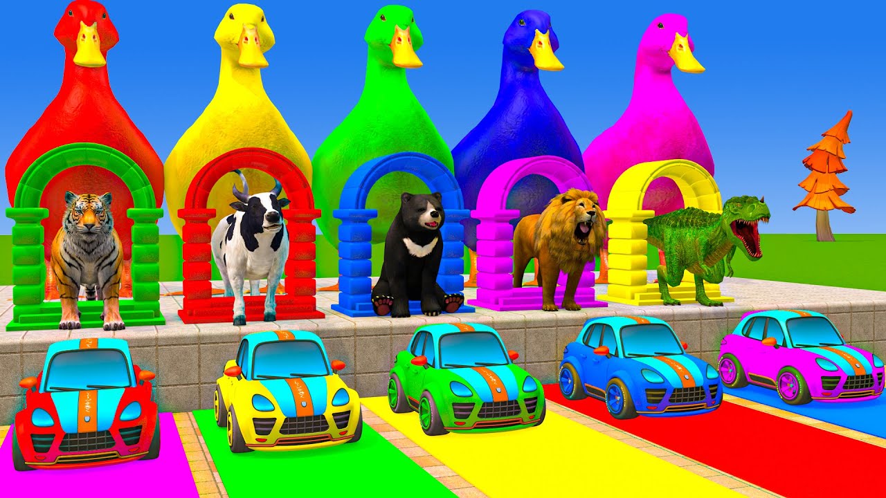 Long Slide Game With Cow Elephant Gorilla Hippopotamus Tiger 3d Animal Game Funny 3d Animals