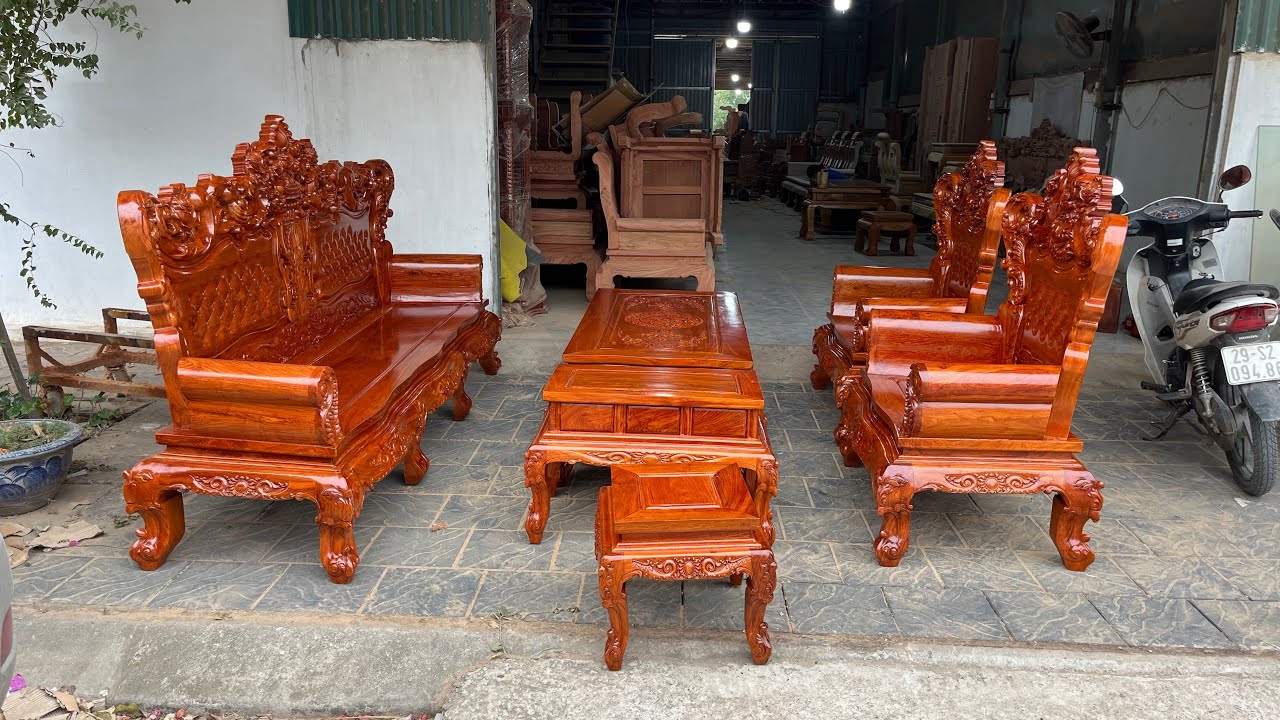 Hoàn Thiện Bộ Ghế Đục Trám Hoàng Gia 12 Hương đá 