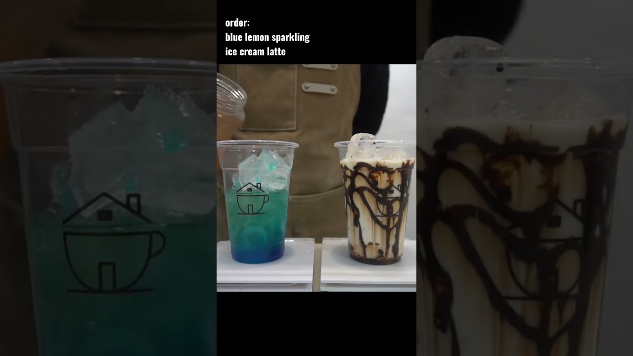 blue lemon sparkling refresher and ice cream latte #cafevlog #coffeeshop #cafe