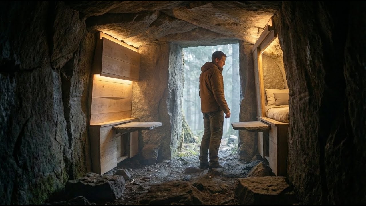 Solo Survival: Building an Underground Shelter Under a Mountain 