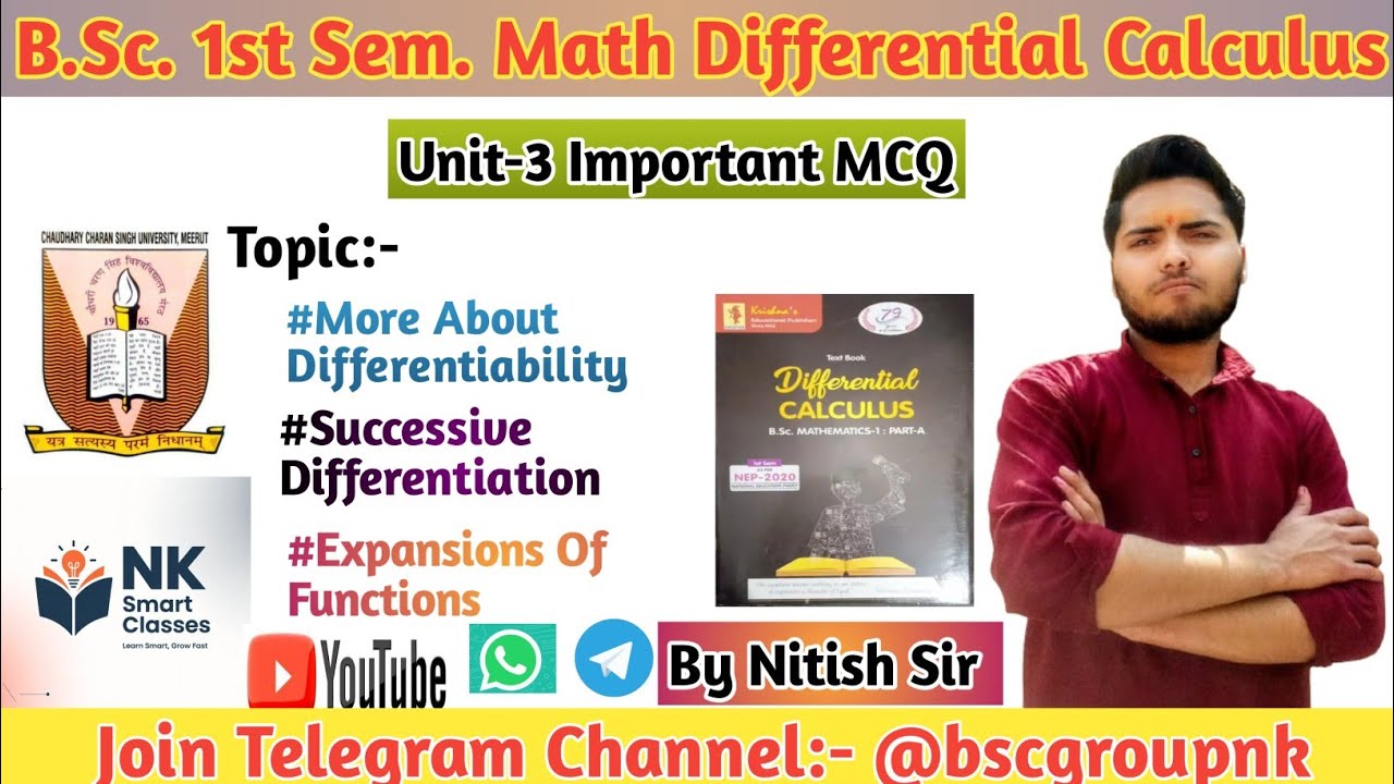B.Sc. 1st Semester Mathematics Unit-3 Important MCQ CCS University #bsc#education#maths