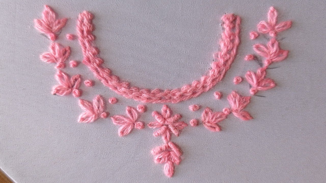simple and beautiful neck embriodery for kurti and dress with lazy daisy stich
