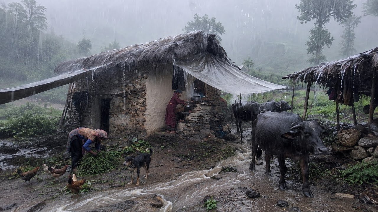 This is Rural Nepali Mountain Village Life in Heavy Rainy | Naturally Village Documentary Video |