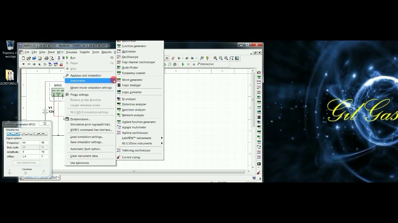 En este video muestra un diagrama con un amplificador BJT  NPN.