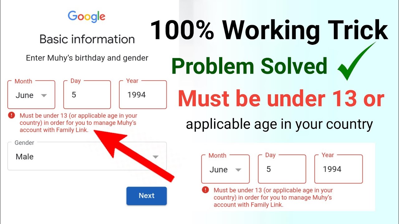 Must be Under 13 or Applicable Age in Your Country in Order for you to Manage Google account Hindi