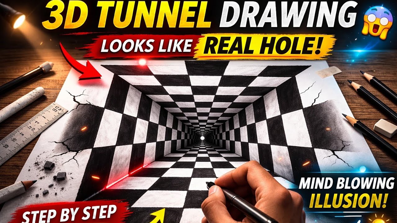 How to Draw 3D Tunnel Illusion Step by Step | Amazing Optical Illusion Drawing