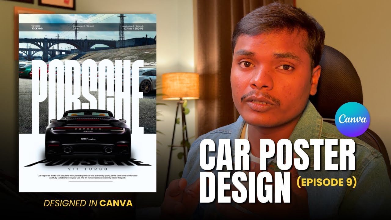 Дизайн постера Porsche с использованием Canva | Эпизод 9 | Пошаговое руководство по дизайну на Ca...