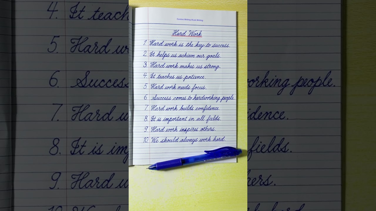 Cursive Writing | 10 Lines Essay on Hard Work | English Writing | Cursive Handwriting Practice