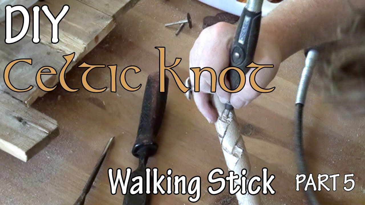 How to Make Wood Celtic Walking Stick - Part 5 of 6 Dremel Carving Diamonds