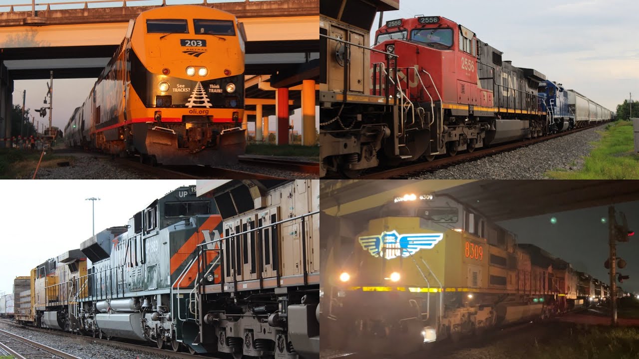 Trains in Houston ft CN D9, UP1983, KCSM4674, UP ACM w/ K5HL, AMTK 203 & more!!!!!