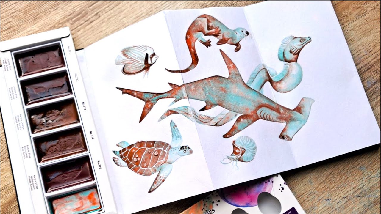 Lets try the new Granulating watercolours by Kuretake and paint some sea creatuers (Part 1)