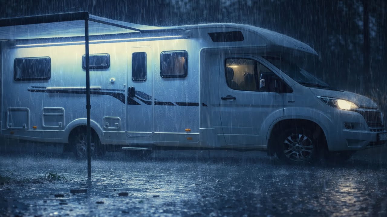 Night Rain ASMR on Tent & Vehicle | Peaceful Sleep Sounds