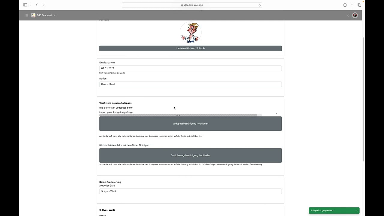 Dokume, Judopass vervollständigen