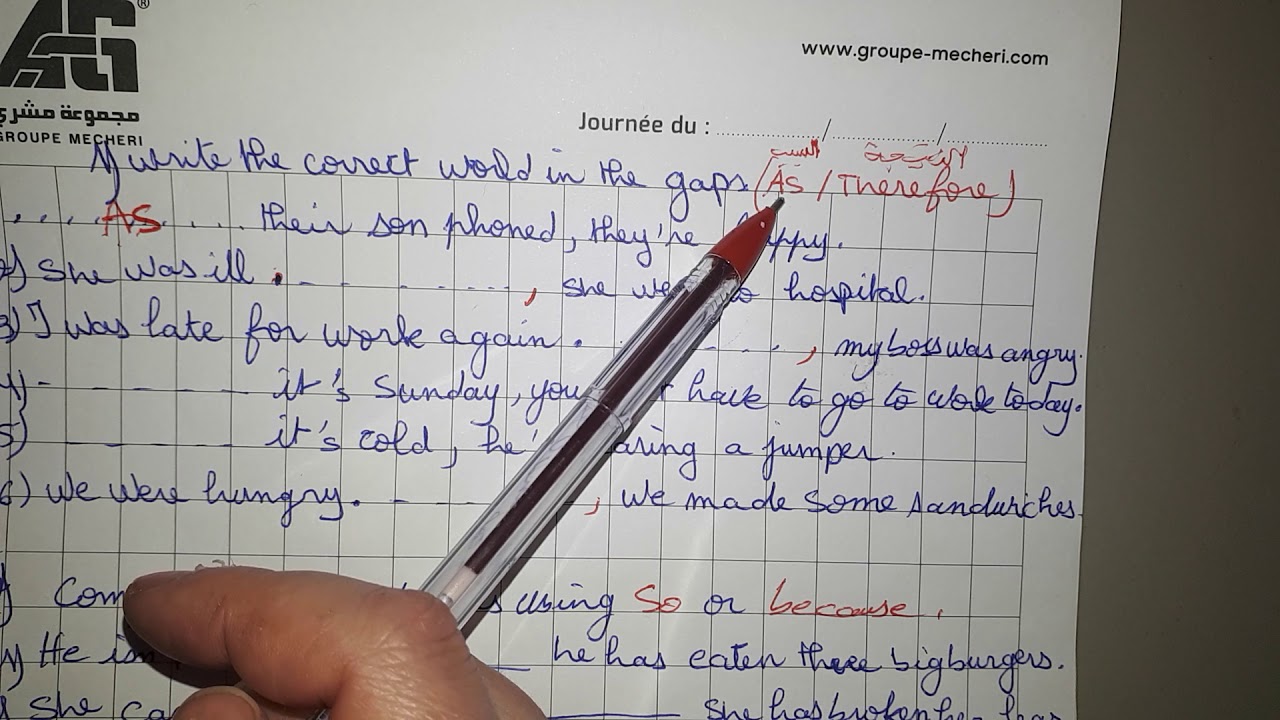 so/Therefore, as/becauseالإنجليزية الثالثة متوسط