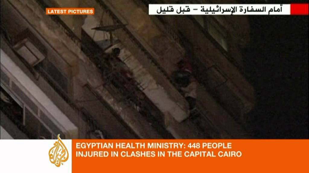 Sherine Tadros reports on Egyptian protesters near the Israeli embassy