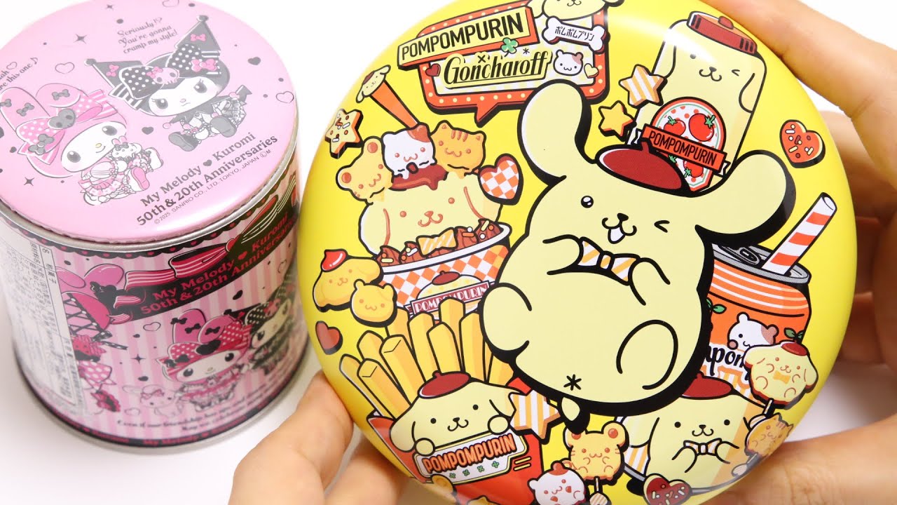 🍫Pom Pom Purin Treats Tin and My Melody & Kuromi Caramel Tin with Tin Badge