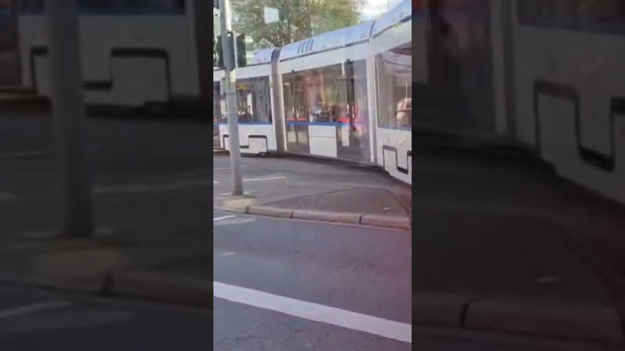 Variobahn Linie 302 f&auml;hrt um die Kurve.