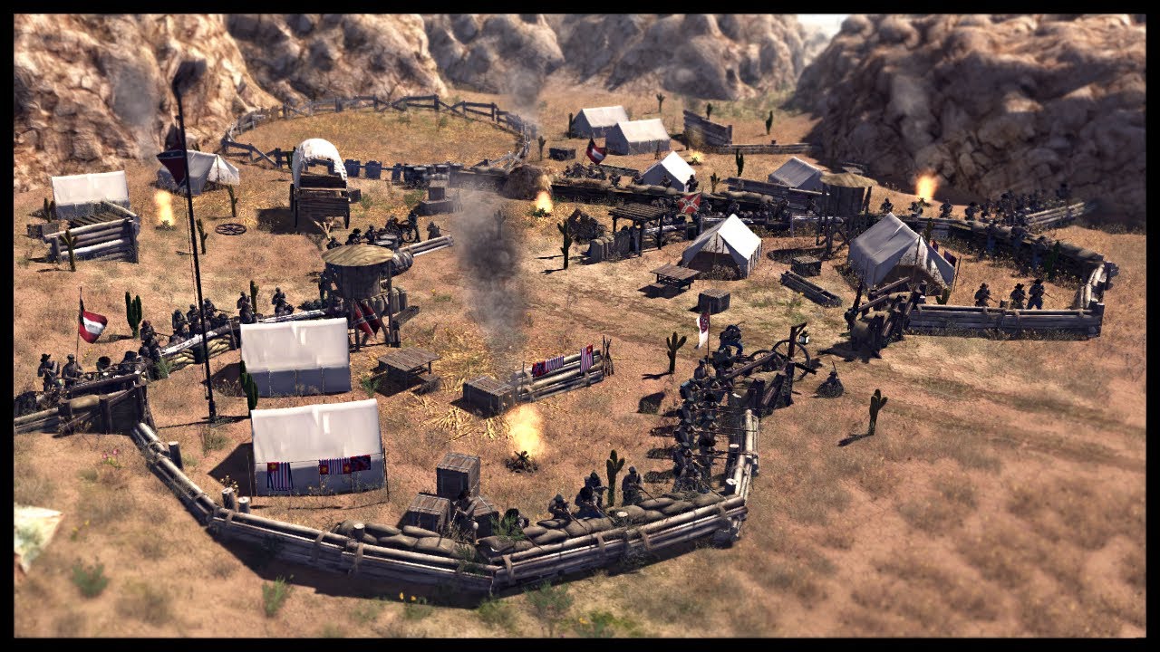 CONFEDERATE CAMP SIEGE! Civil War in the Wild West - Men of War BITFA Mod Gameplay