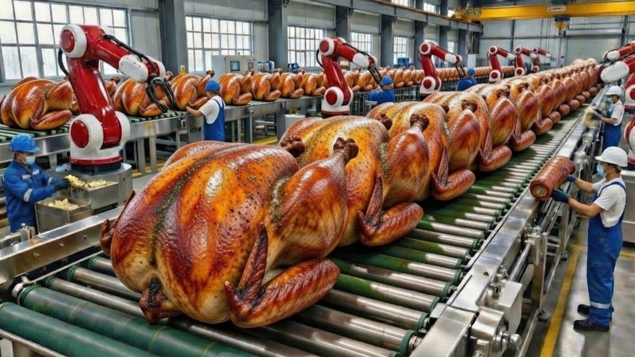 Dentro de una planta procesadora de pavos: Cómo se asa el pollo de pavo (proceso completo)