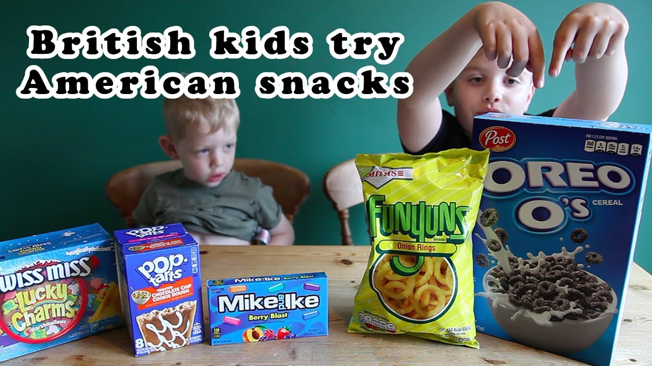 BRITISH KIDS TRY AMERICAN SNACKS | Trying Oreo Os, Funyuns, Lucky Charm Swiss Miss, Mike and Ike