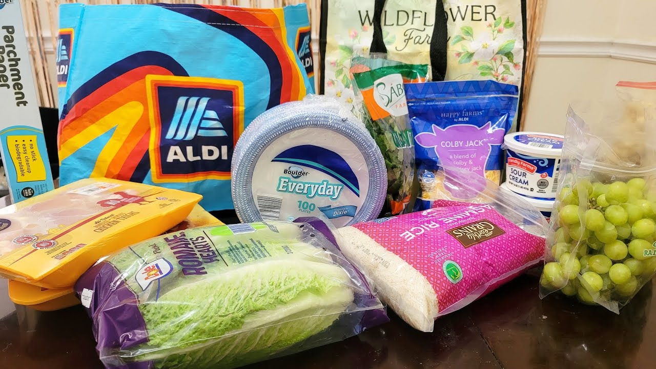 🛒 [Haul] Aldi Shopping Haul $43 Grapes Rice Chicken plates Lettuce Sour Cream Cheese 