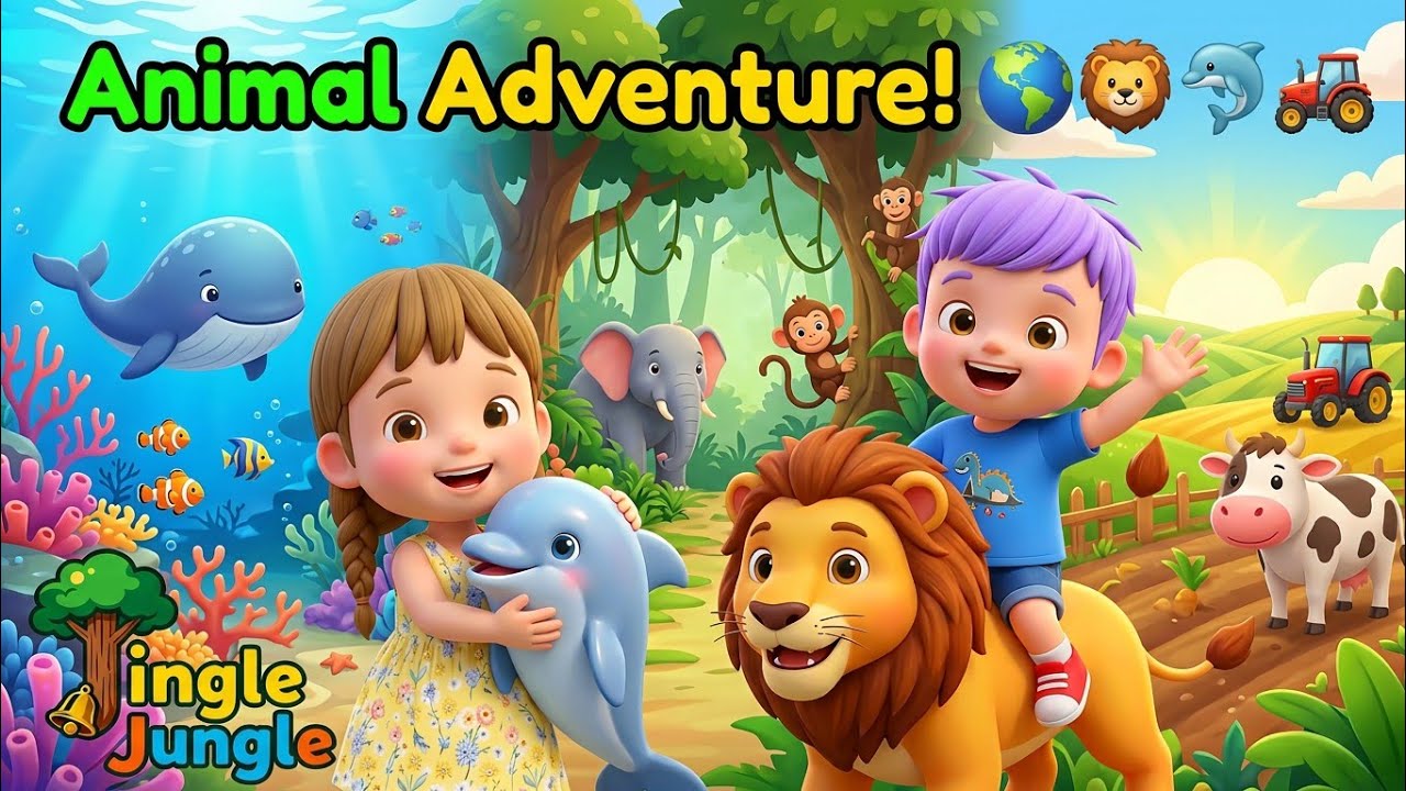 Learn Animal Names & Sounds 🦁🐬🚜 Jungle, Sea & Farm Animals | Best Nursery Rhymes by Jingle Jungle