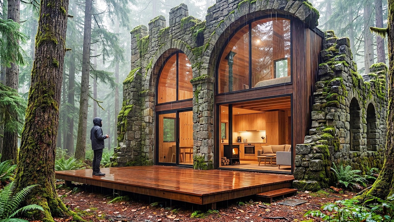 Building a house in the forest (ASMR) &ndash; Turning old castle ruins into a modern forest house