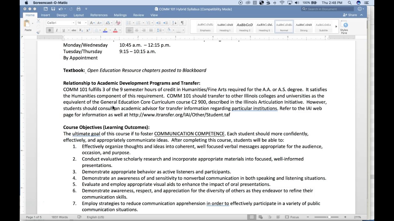 COMM 101 Syllabus Overview
