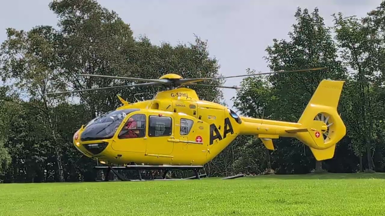 North West Air Ambulance EC135 G-SPHU Departure from Stamford Golf Club 08/08/2025