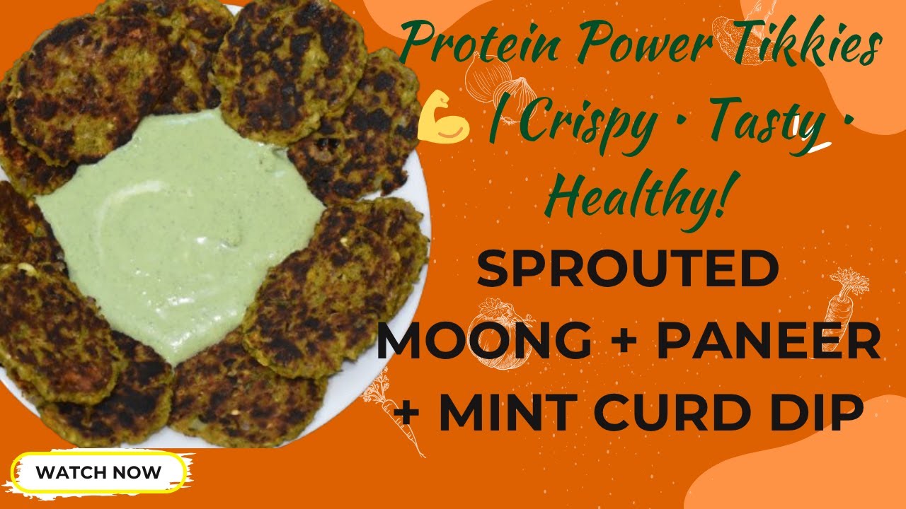 🌿42g Protein 💪Moong Sprouted Crispy Tikis | Healthy Weight Loss | No Maida | Mint Curd Dip Recipe