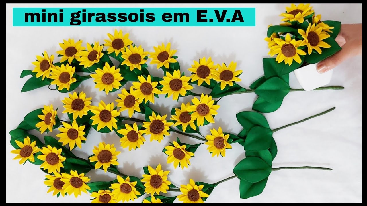 Galhos de mini girassois em E.V.A, sem frisador (Complemento para arranjos)