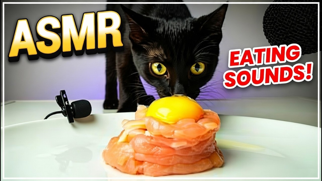 Cat Eating Raw Chicken and Egg Yolk ASMR