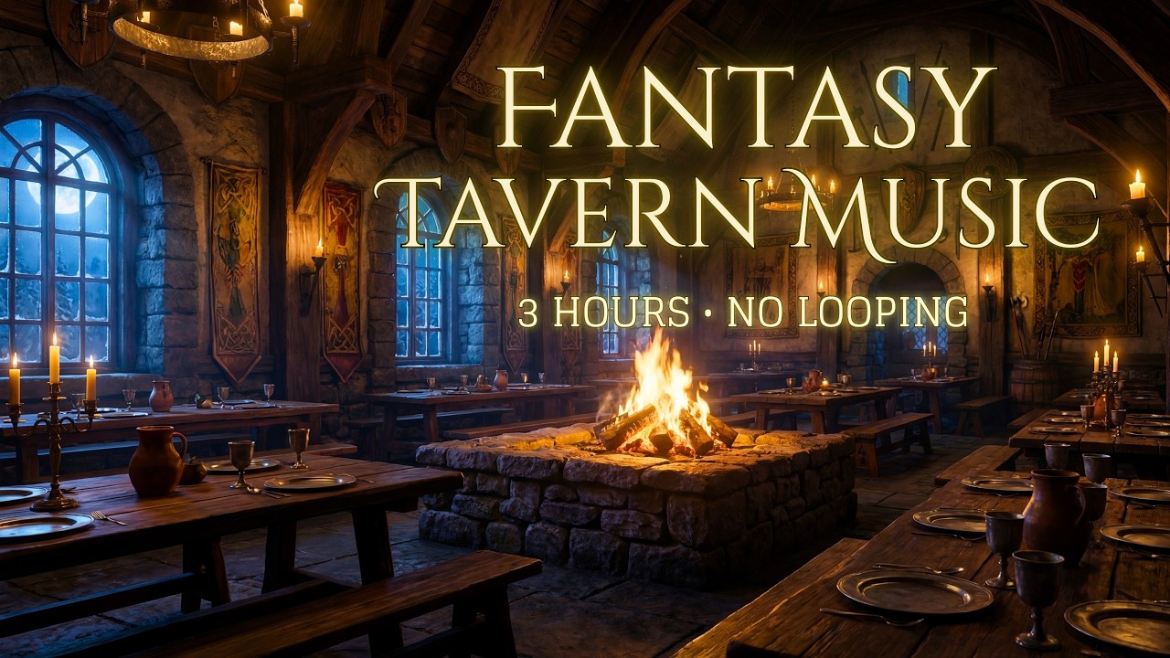 3 Hour Medieval Tavern Atmosphere | Fireplace Crackles and Celtic Melodies for Focus and Relaxing