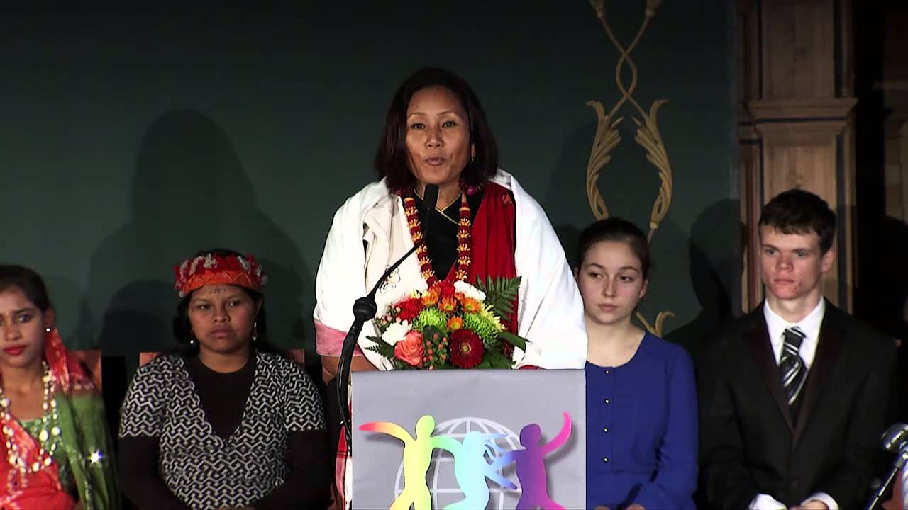 World's Children's Prize Laureate Indira Ranamagar, Nepal, accepts her award and gives speech.