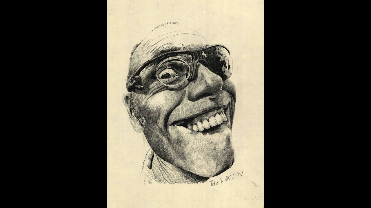 Teeth man with glass -  Portrait drawing with BALL POINT pen (Final)