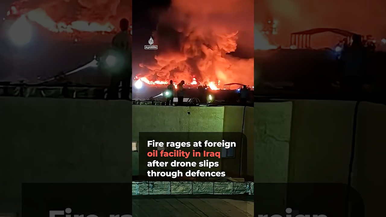 Drone evades defences, ignites fire at southern Iraq oil facility | AJ #shorts