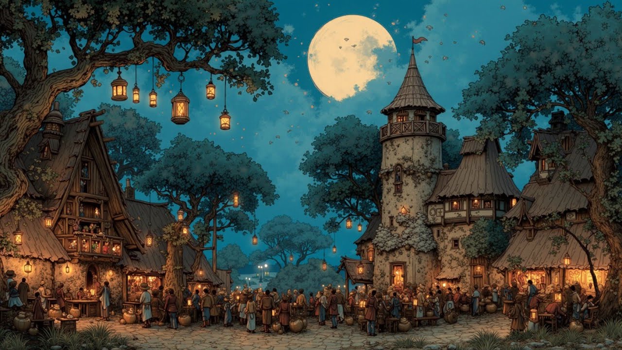 Relaxing Medieval Tavern Music & Village Ambience - Lute & Harp for RPG background
