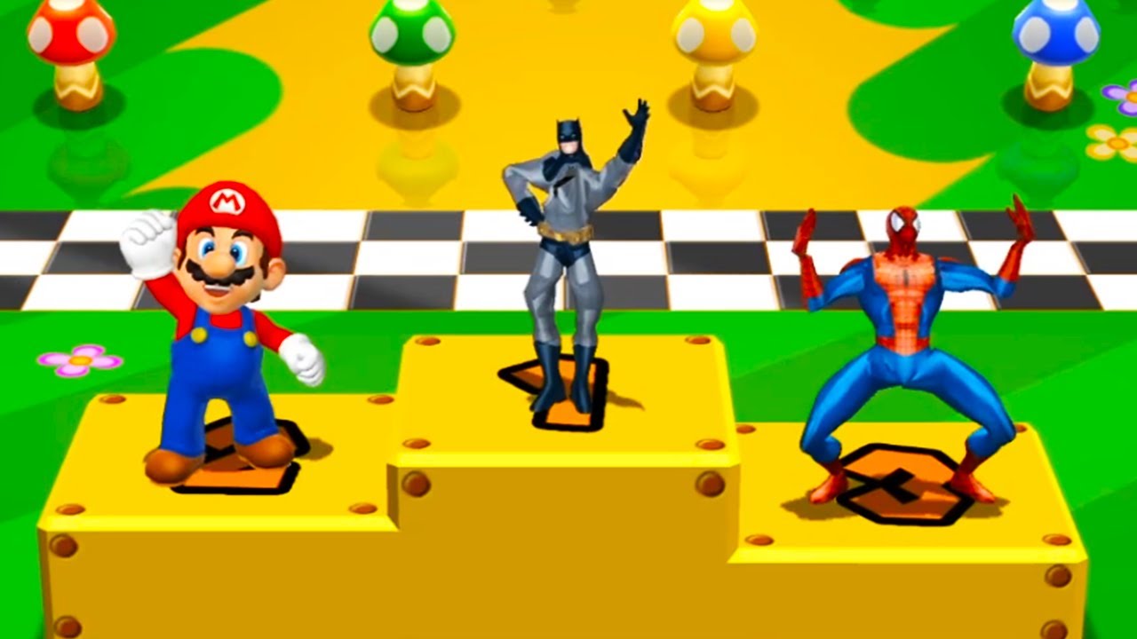 Mario Party 9 MiniGames - Mario Vs BatMan Vs Spider Man Vs Luigi (Master Cpu)