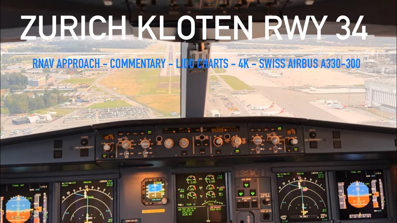 Airbus A330 Zürich Kloten RNAV South заход и посадка 4K