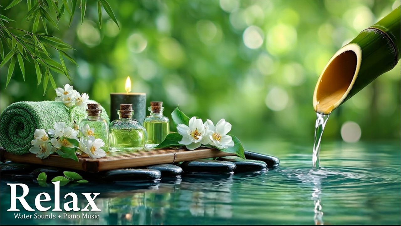 Deep Sleep Music + Bamboo Water 🌿 Healing Meditation, Relaxing Mind & Body, Peaceful Night 😴