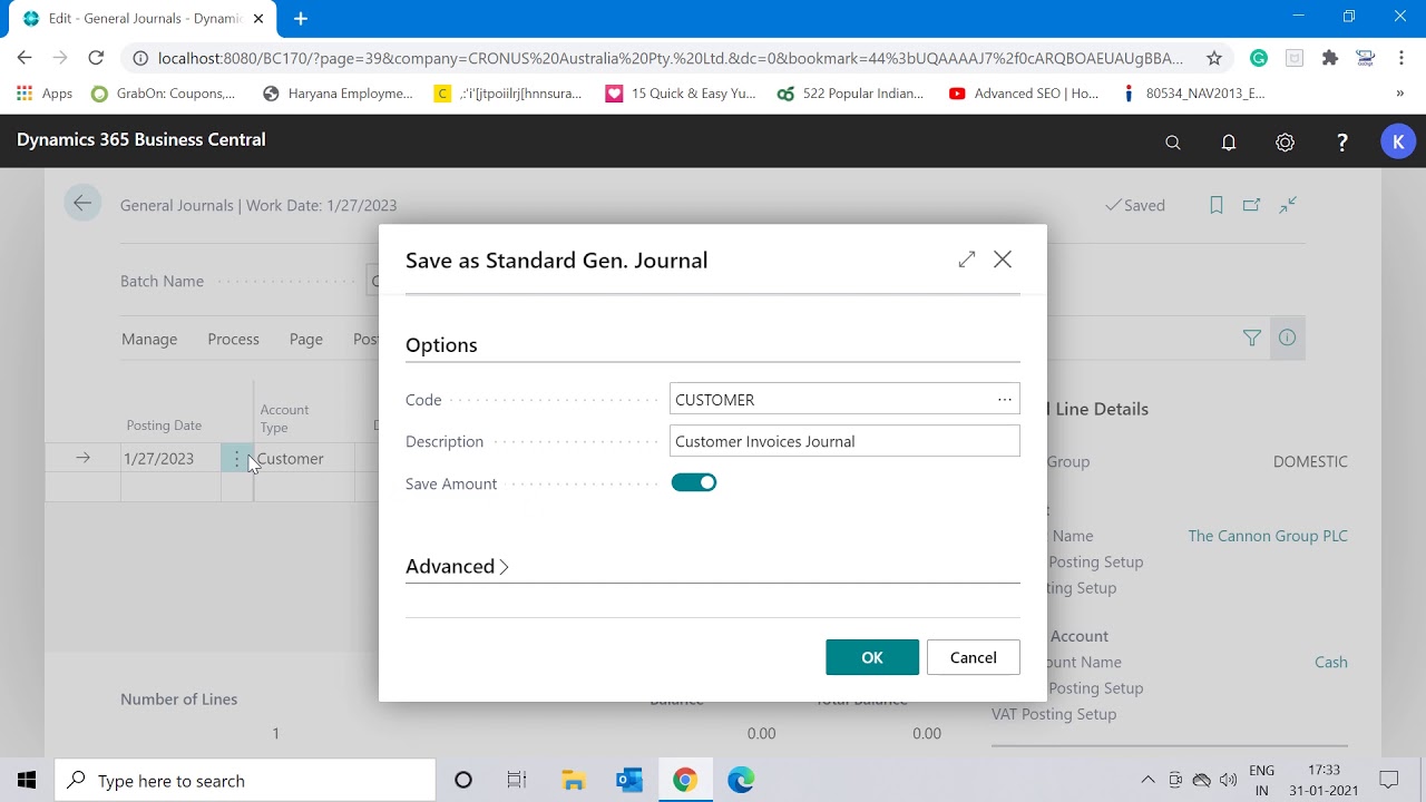 Standard General Journal in Dynamics 365 Business Central-Ver 17.3