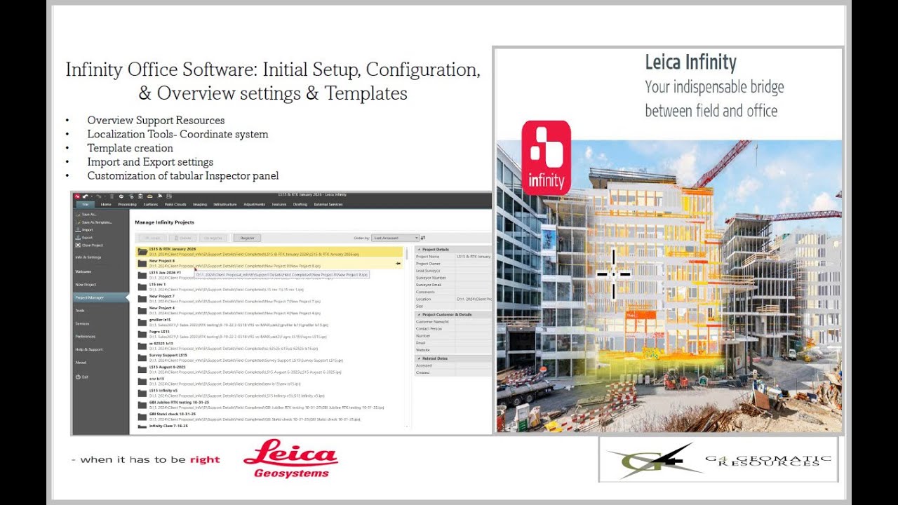 Leica Infinity : Initial Setup - Import/Export Settings , Customization Screens & Templates