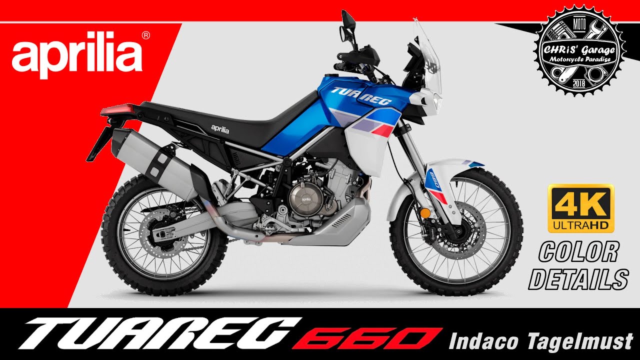 APRILIA Tuareg 660 Indaco Tagelmust - Dettagli colorazione in 4K